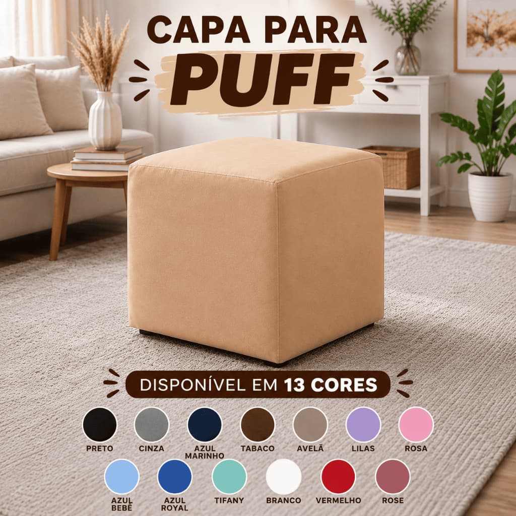 Capa de Puff Banquinho Quadrado em Malha Gel Lisa Avulsa Várias Cores