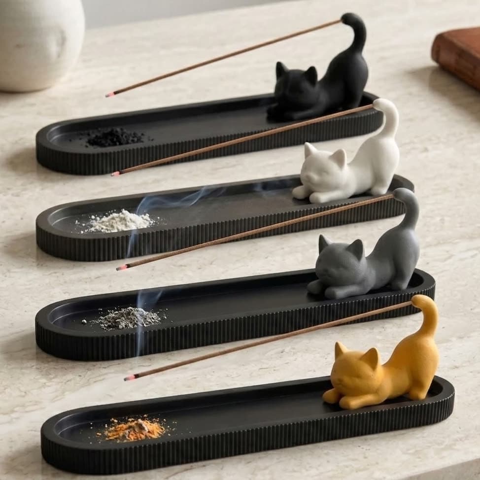 Incensário Gato Porta Incenso Moderno  Decoração Premium