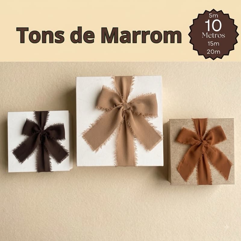 Fita Chiffon Marrom Artesanal Rústica Desfiada para casamentos, caixas padrinhos, festas