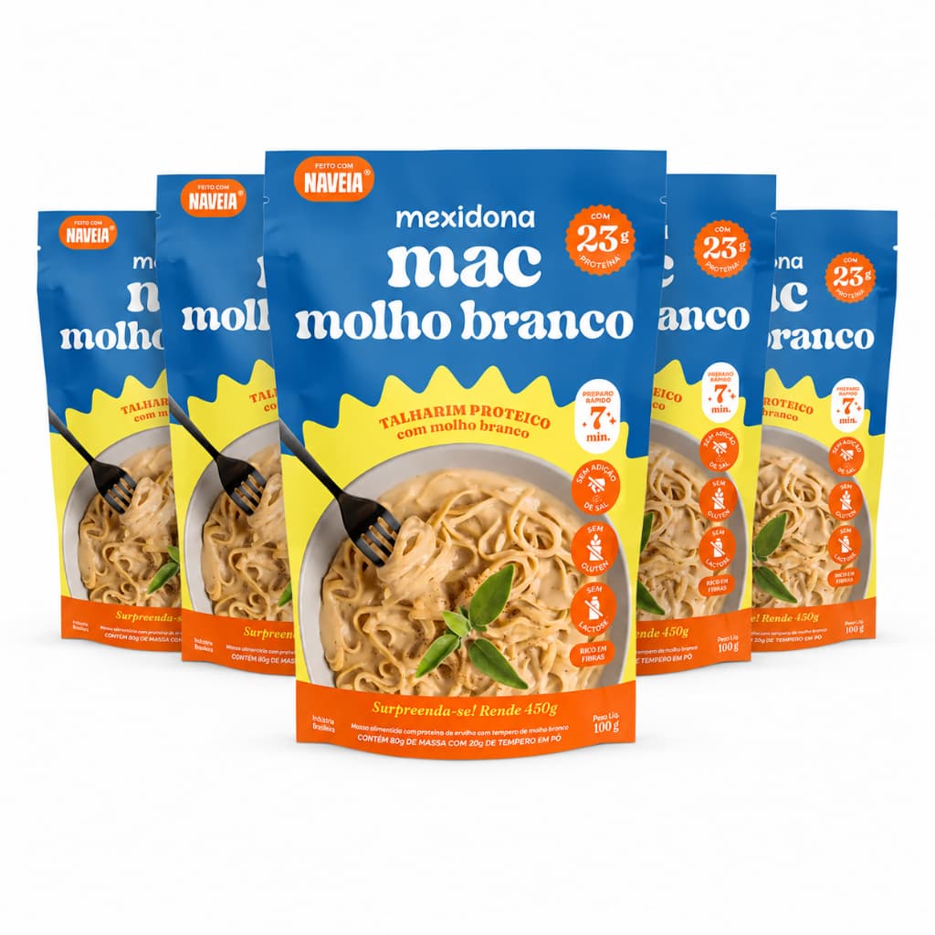 Kit 5 Macs Mexidona Macarrão Proteico Molho Branco Sem Glúten Sem Lactose
