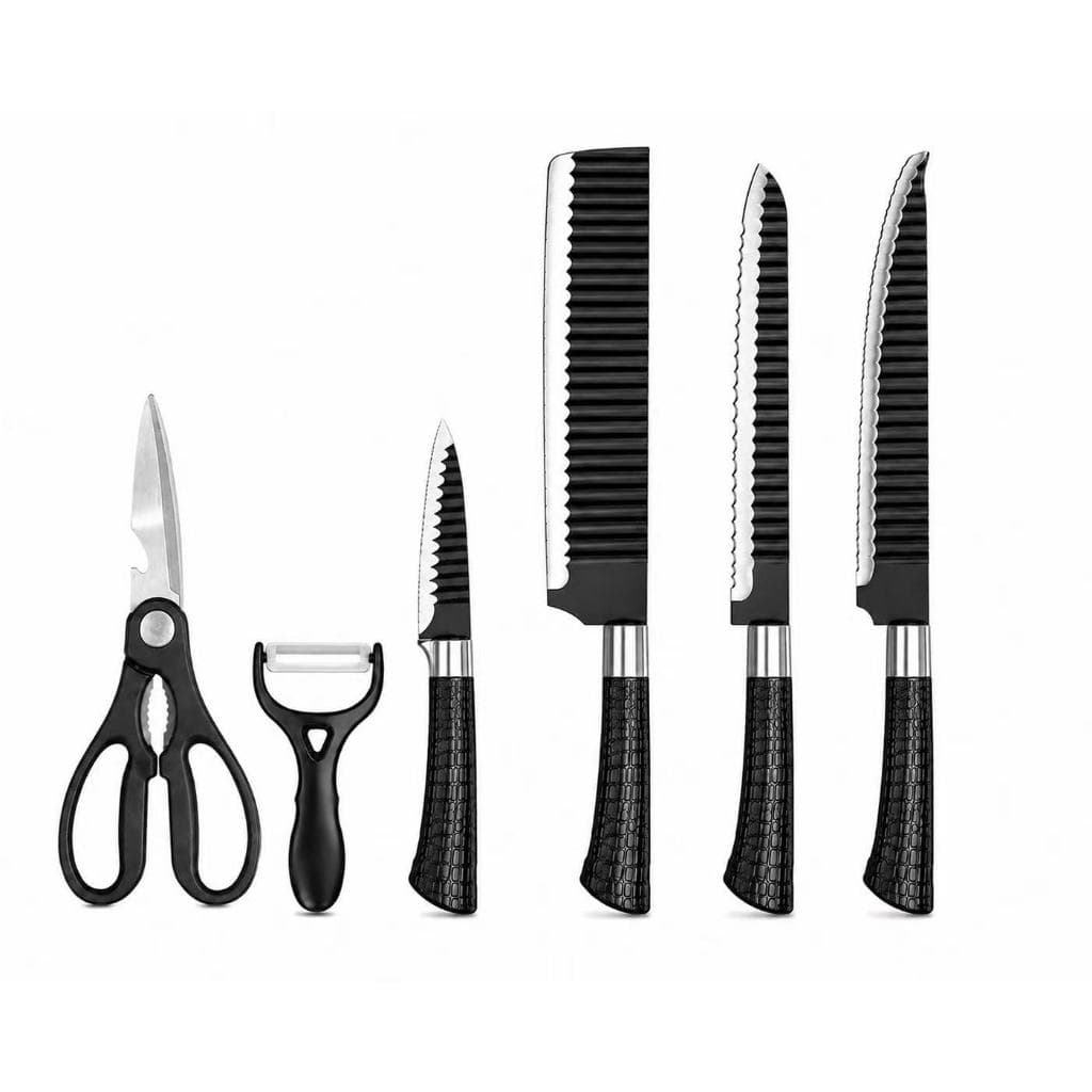 Conjunto de facas de cozinha 6 peças, tesoura, descascador