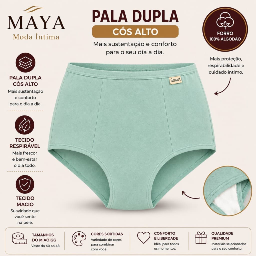 Kit 2 Calcinhas Femininas Pala Dupla Cintura Alta Microfibra Forro 100% Algodão M ao GG