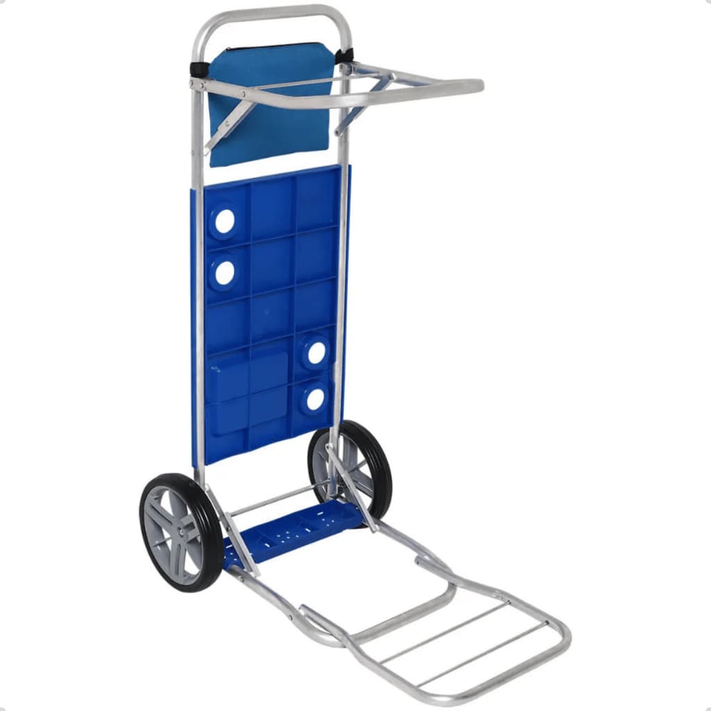 Carrinho Mesa De Praia Aluminio Com Bolsa Avanco Azul Bel Suporta Caixa Termica Guarda Sol Cadeira