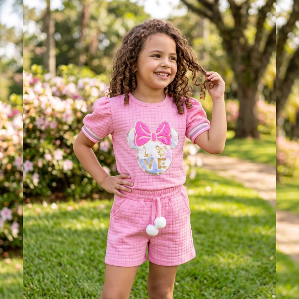 Conjunto Rosa Short e Blusa Minnie Infantil Menina Verão moda Tamanho 8 Feminina look casual Blogueirina Estilosa Camisa