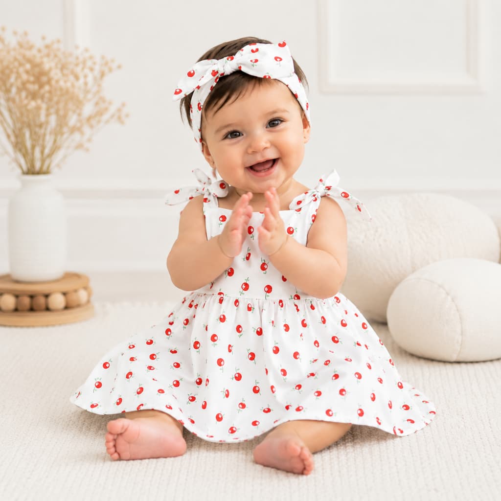 Vestido infantil  DUDA cereja  com Tiara/Turbante/Faixinha/Menina /Cerejinha /Verão/Natal