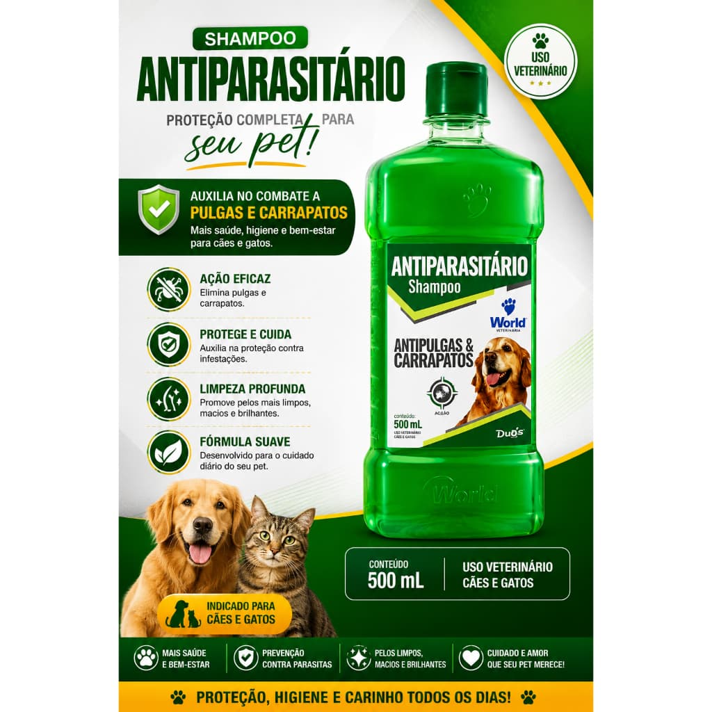 Shampoo Antiparasitário World Veterinária Dug's para Cães - 500ml