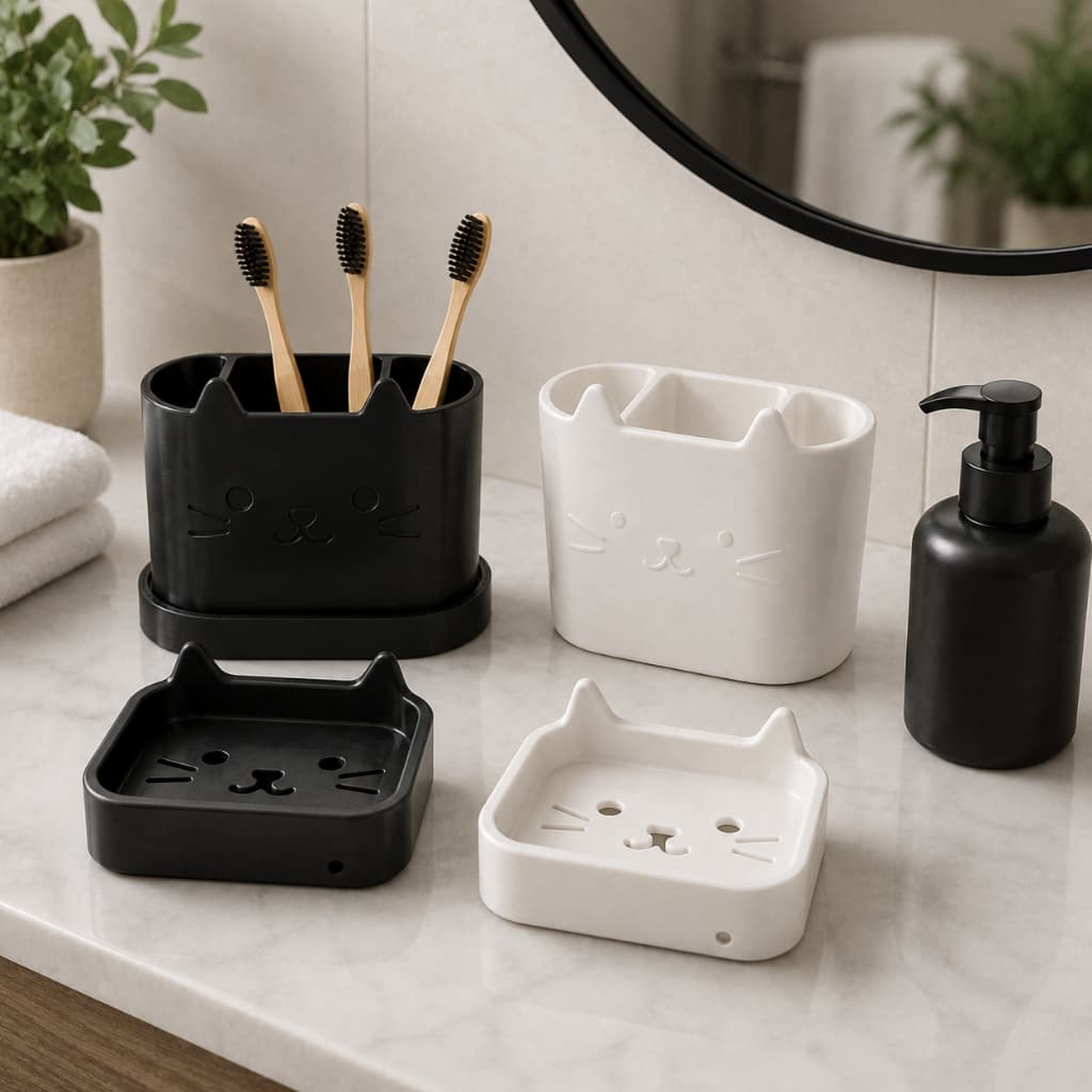 Kit Suporte Porta Escova de Dente e Sabonete Banheiro Elegante Organização Filamento Organizador