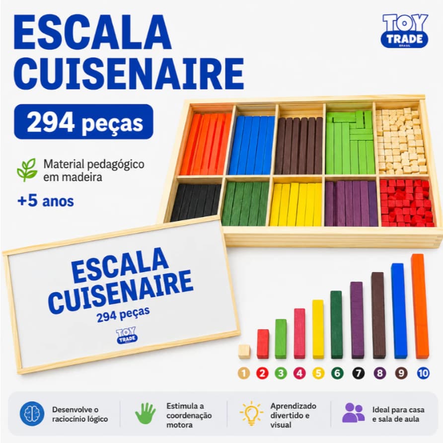 Escala Cuisenaire 294 Peças em Madeira Brinquedo Educativo Pedagogico Escolar