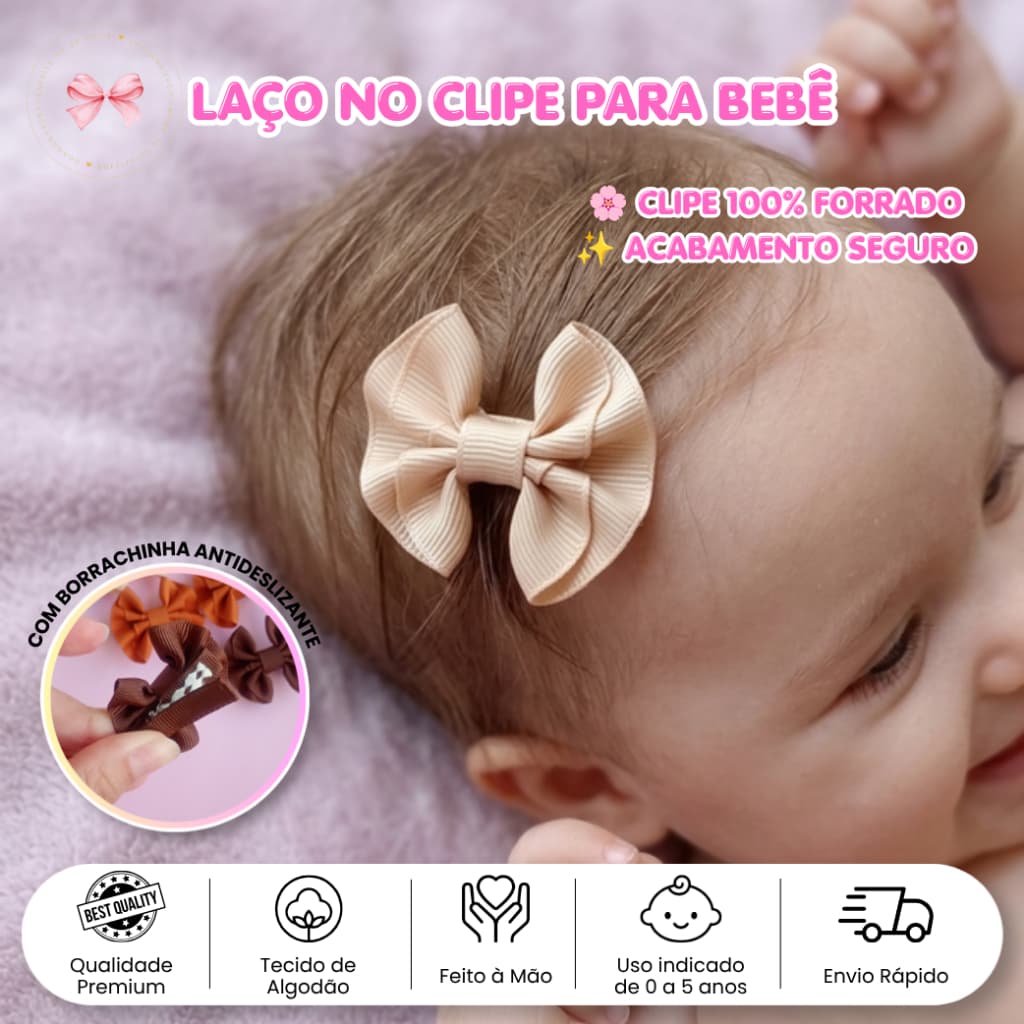 Laços de cabelo para bebê | Kit com 6 Clipe para bebê | Fixa bem no Cabelinho | Laceandovou
