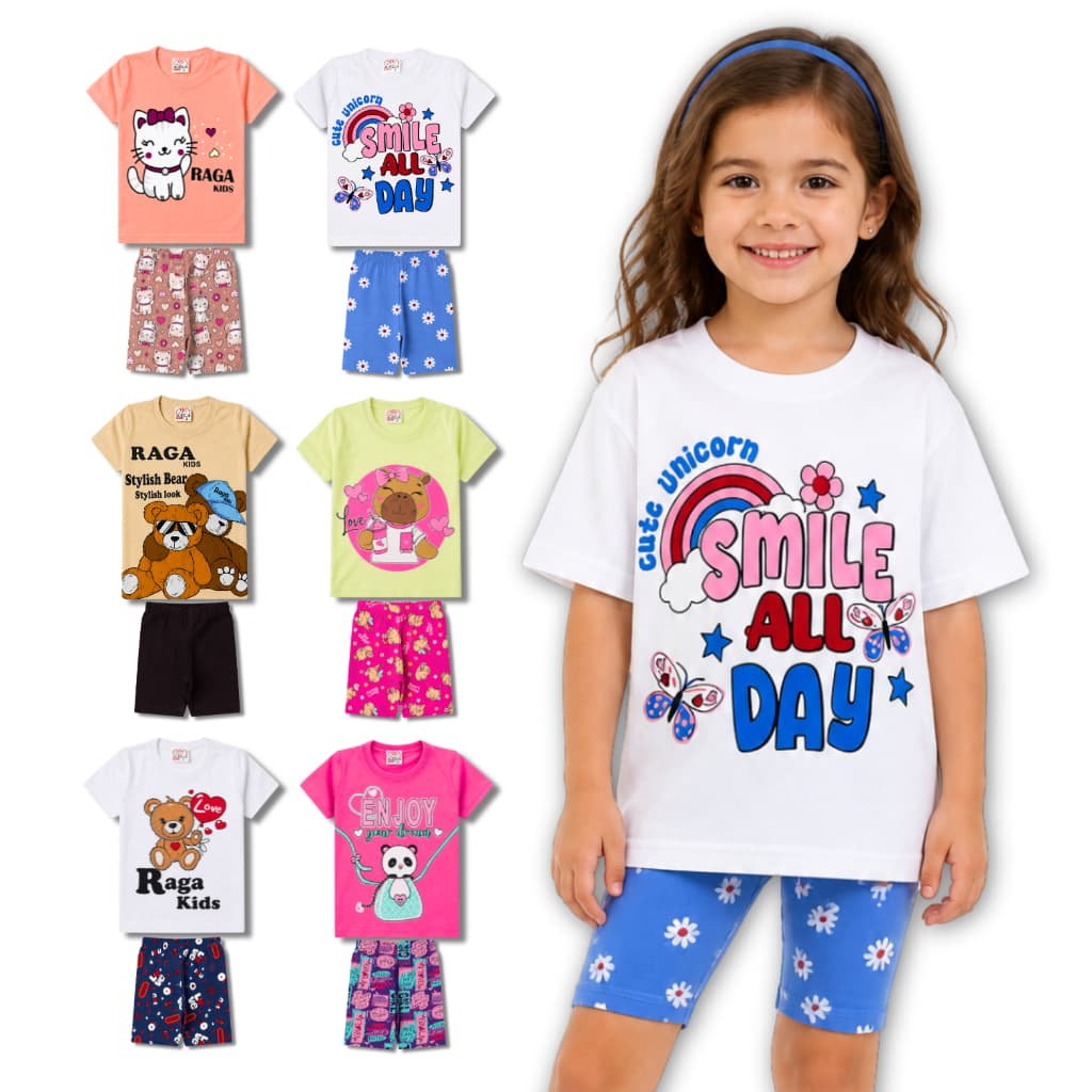 Kit 6 Conjuntos Roupa Infantil Juvenil Menina Verão 12 Peças 6 Blusas + 6 Shorts Sortidos Tam 1 ao 14