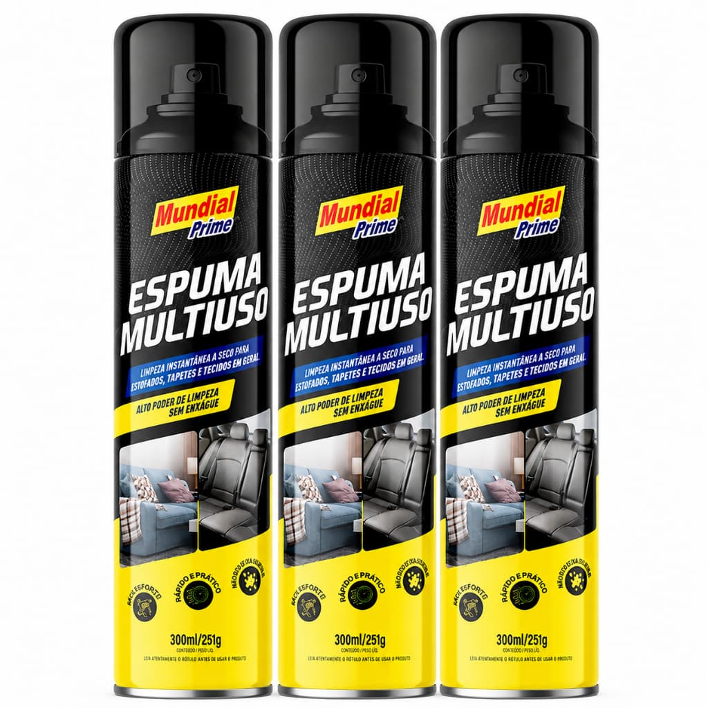 Kit 3 Espuma Multiuso Estofados Mundial Prime Lavanda 300ml