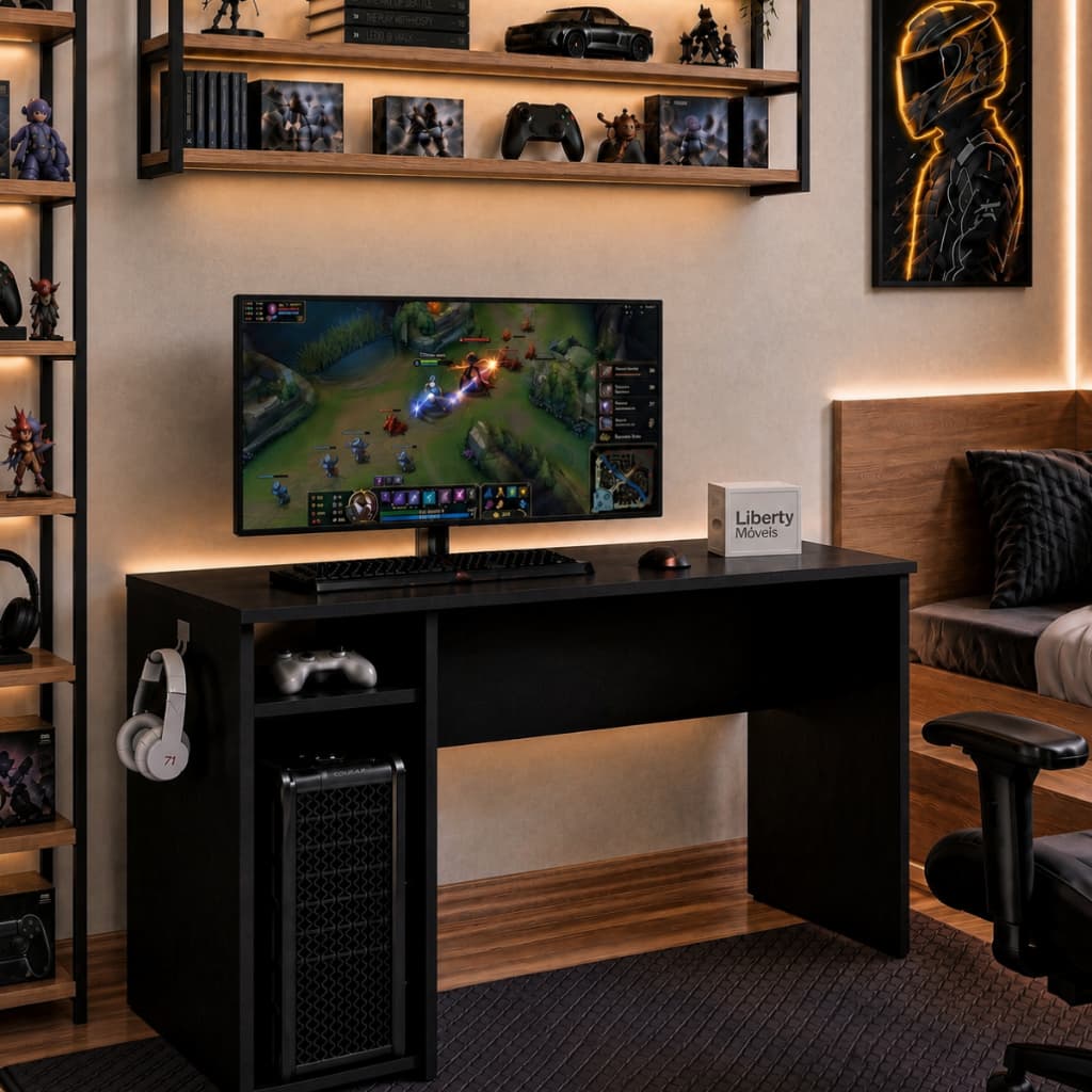 Mesa Escrivaninha Gamer Pc Xpro Com Suporte Fone Liberty Móveis Cor Preto