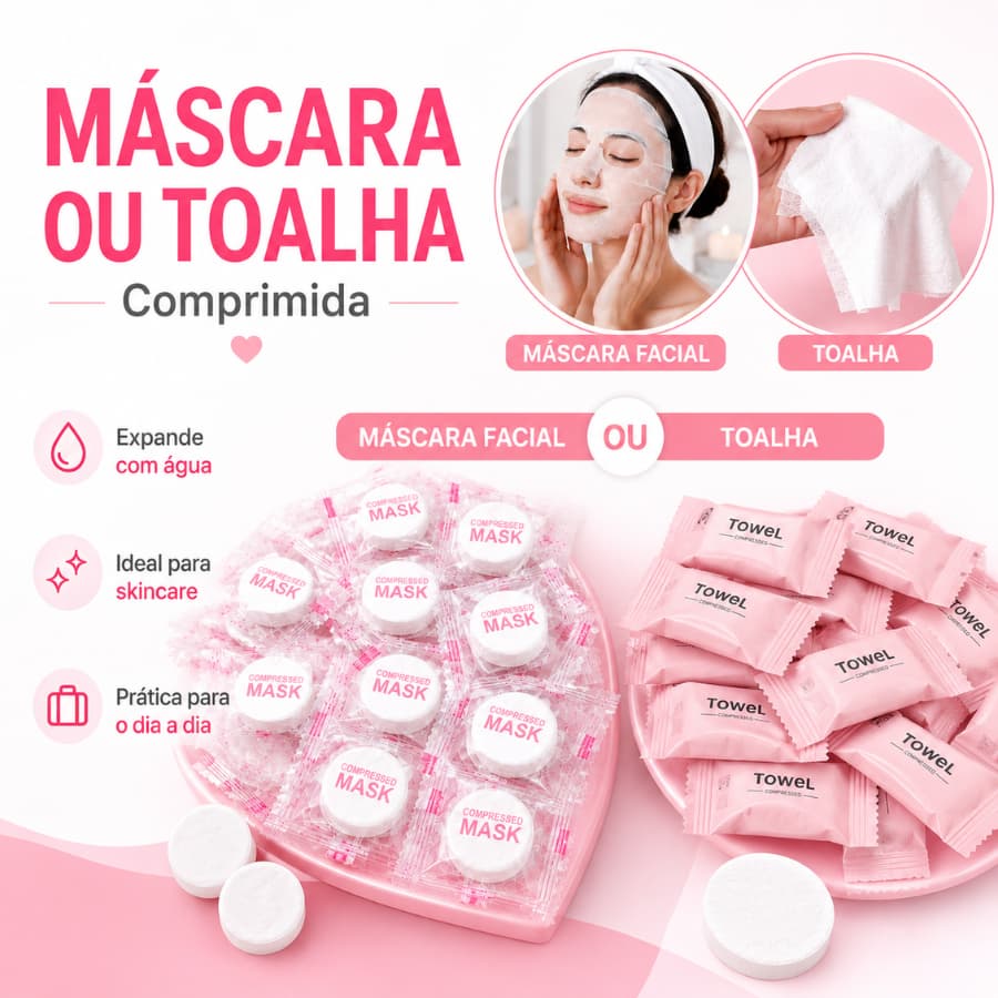 Kit 150 Unidades Mascará ou Toalha Comprimida Limpeza de Pele Skin Care