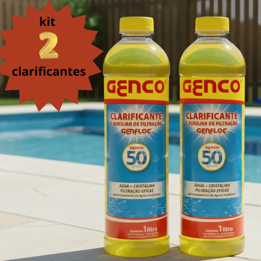 Kit 2 Clarificantes Genco para piscinas 1 litro cada elimina turbidez econômico prático fácil água cristalina