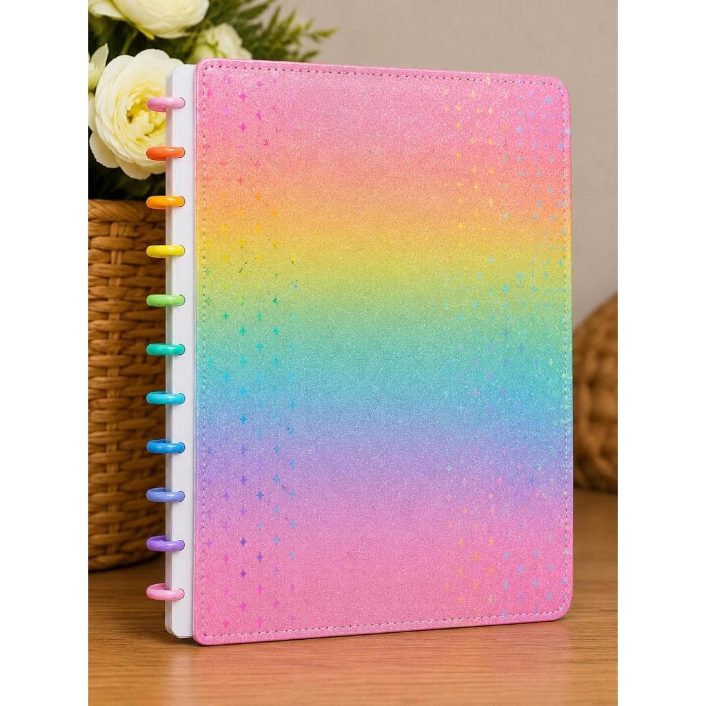 Caderno Inteligente Grande 11 Discos Glitter Estrelas Reposicionável