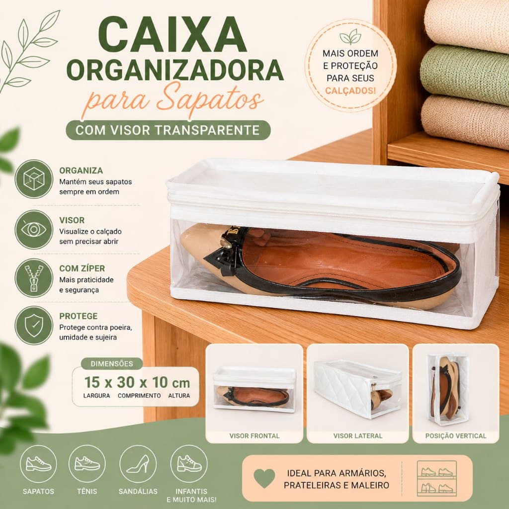 Porta Sapatos Organizador de Calçados TNT com Visor 15x30x10cm