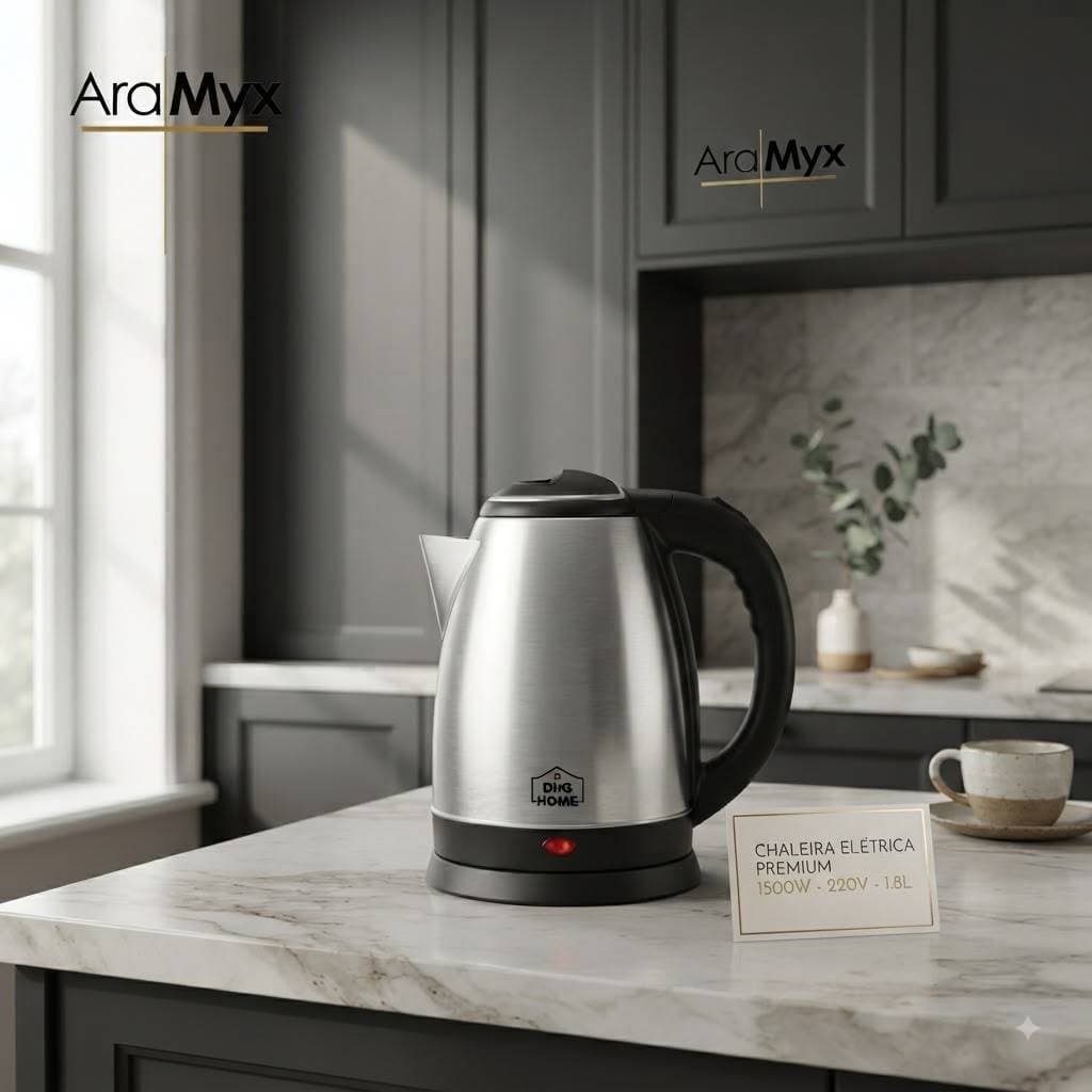 Chaleira Elétrica Inox 1,8L 1500W 220V  Chá Café Cozinha 1.8Lts 1000W 127V Inox