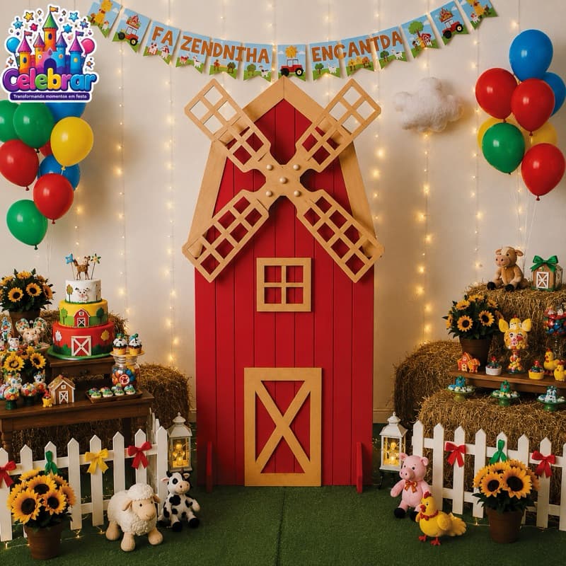 Painel Moinho Desmontável 1.75M Decoração de Festas e Aniversário Pegue e Monte