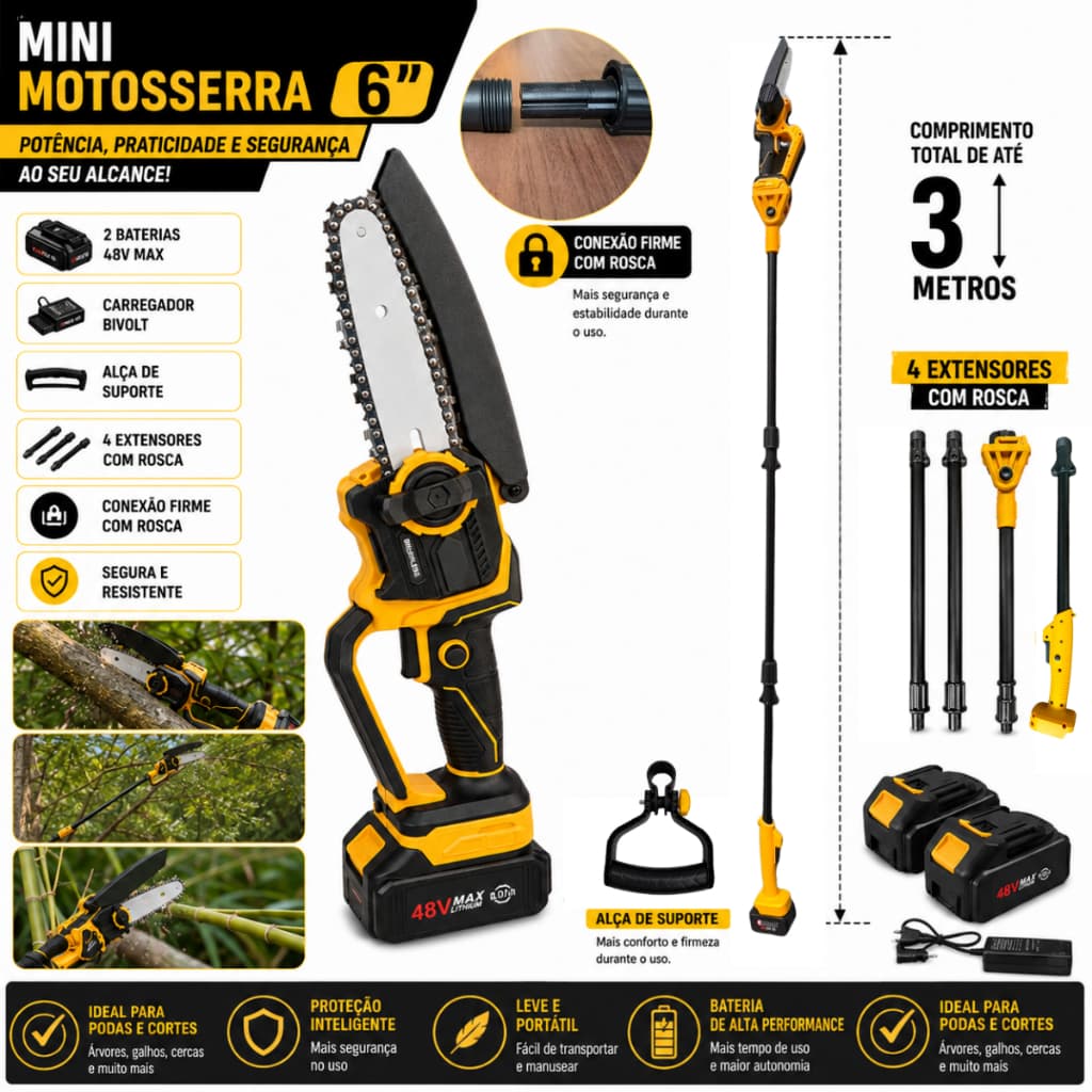 Pondador Mini Moto Serra C/bateria Eletrica 48v + Cabo Extensor