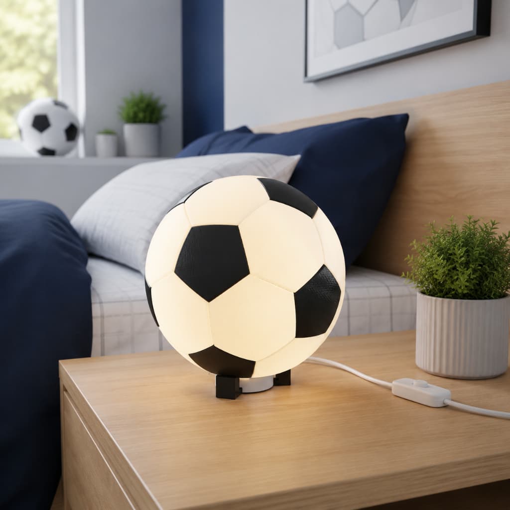 Luminária de bola de futebol branca e preta com lâmpada LED - Presente ideal para menino ou menina no Dia dos Pais ou Di