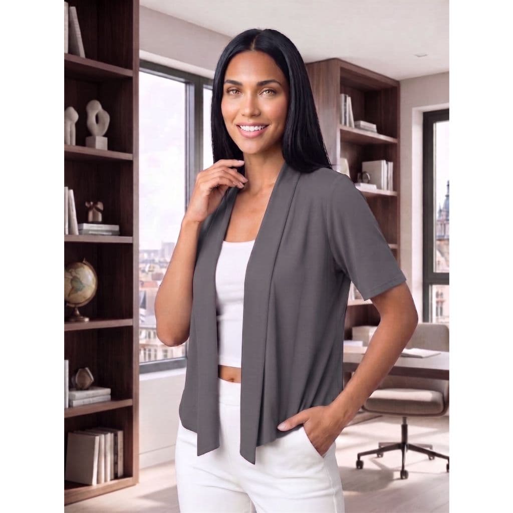 Cardigan Feminino manga curta casaquinho em malha viscolycra confortável ótimo para o dia á dia Outono Inverno