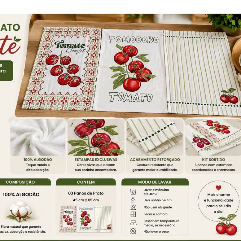 Kit 3 Panos de Prato Dohler Sortido Atoalhado 100% Algodão