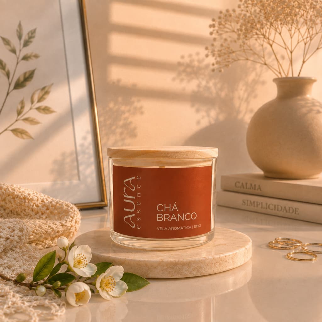 Vela aromática artesanal chá branco