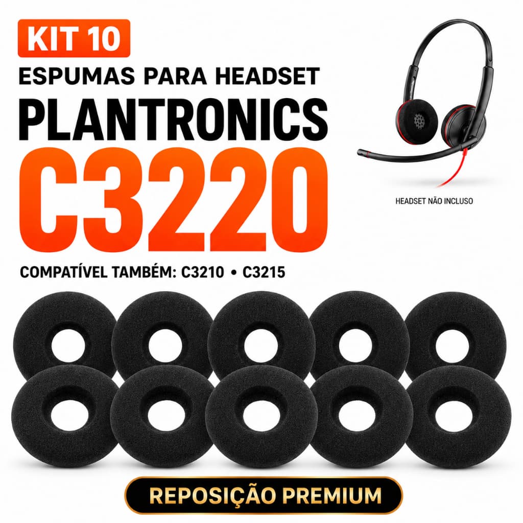 Kit 10 Espumas Para Headset Plantronics Blackwire C3220 Usb C3210 C3215 Almofadas Protetor Auricular Reposição
