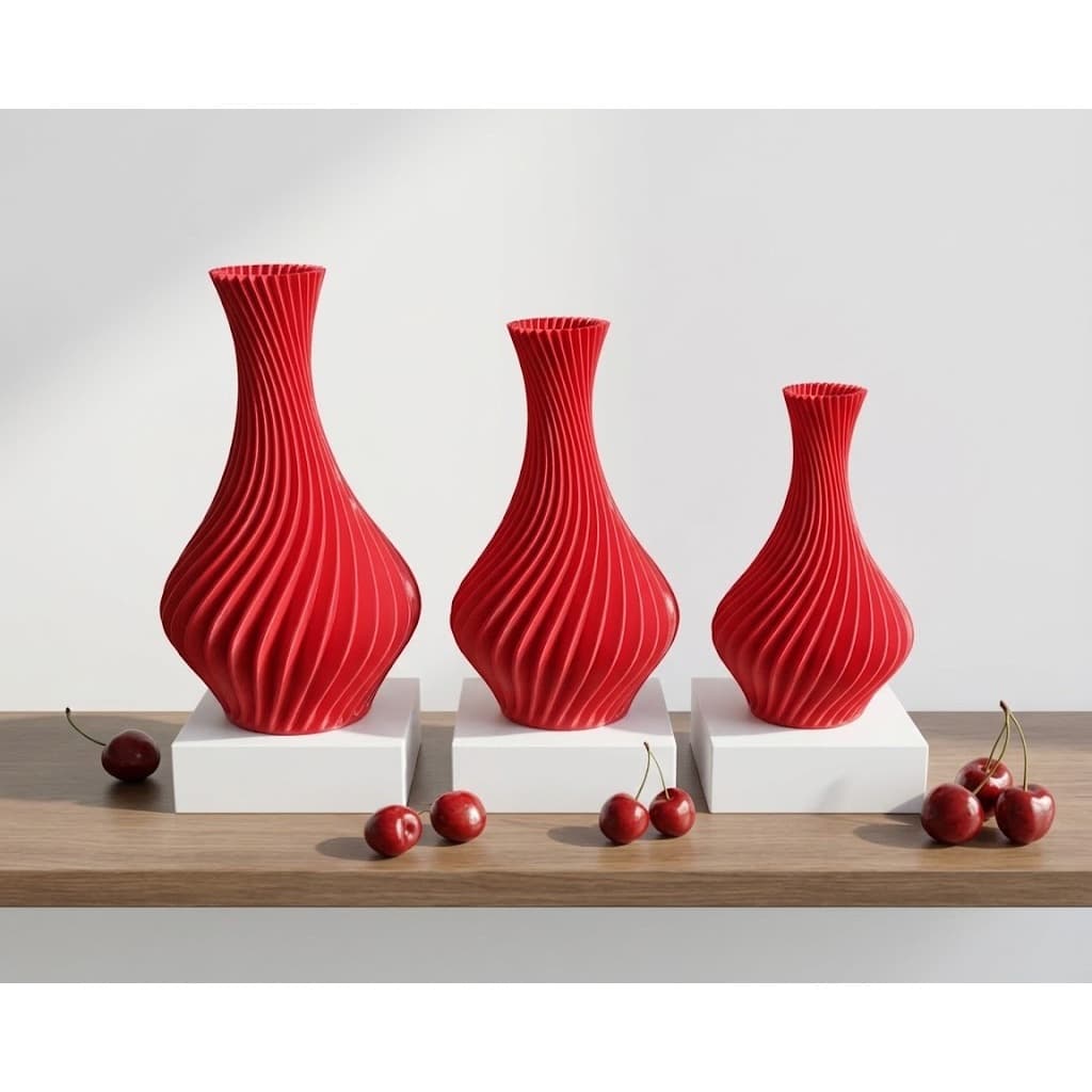 Kit 3 Vasos Decorativos Vermelhos Espiral 3D