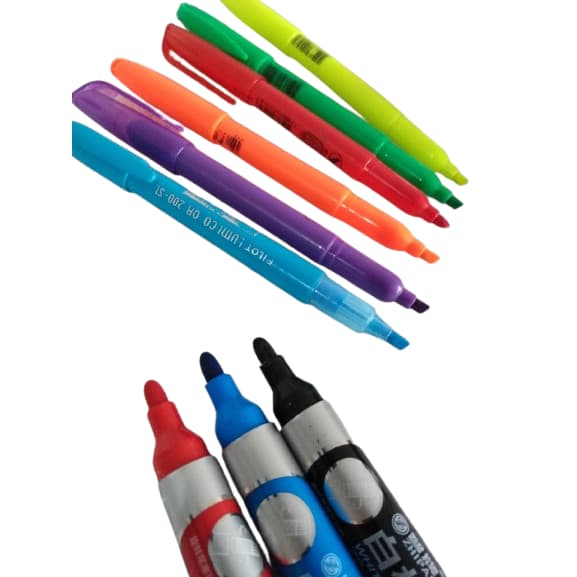 Kit Marcadores Marca-Texto e Pincéis Atômicos Coloridos Diversos