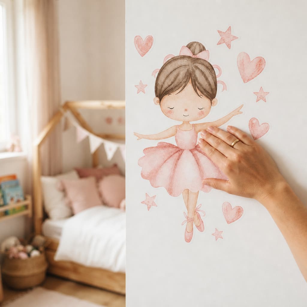 Adesivo de Parede Bailarina Infantil Menina Ballet Rosa Decoração Quarto Infantil