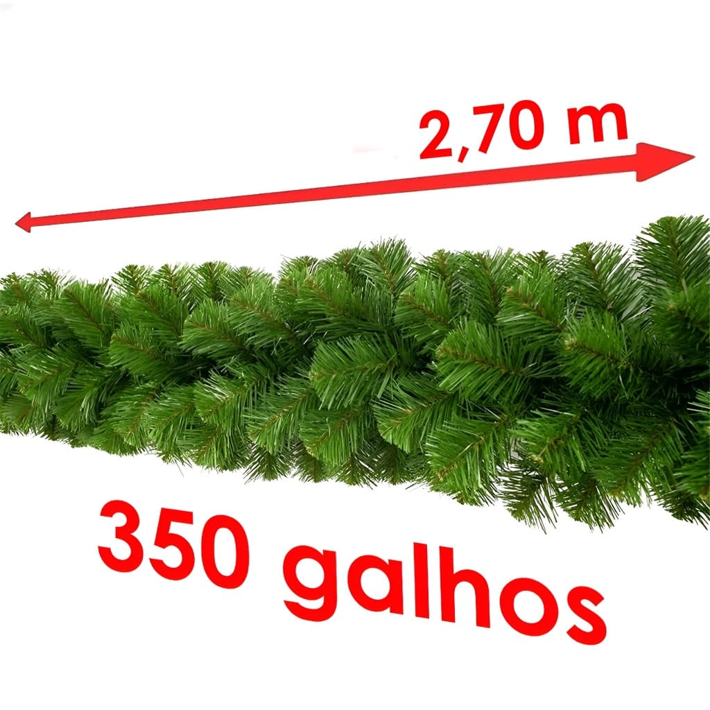 Festão Aramado 350 Galhos Verde Grosso Tamanho 2.70 Metros Decoração Festa de Natal Premium Cheio