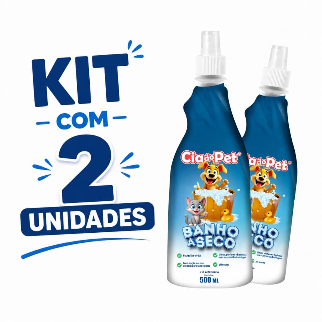 Kit 2 Banho a Seco Spray 500ml Sem Enxágue para Cachorro e Gato Cia do Pet