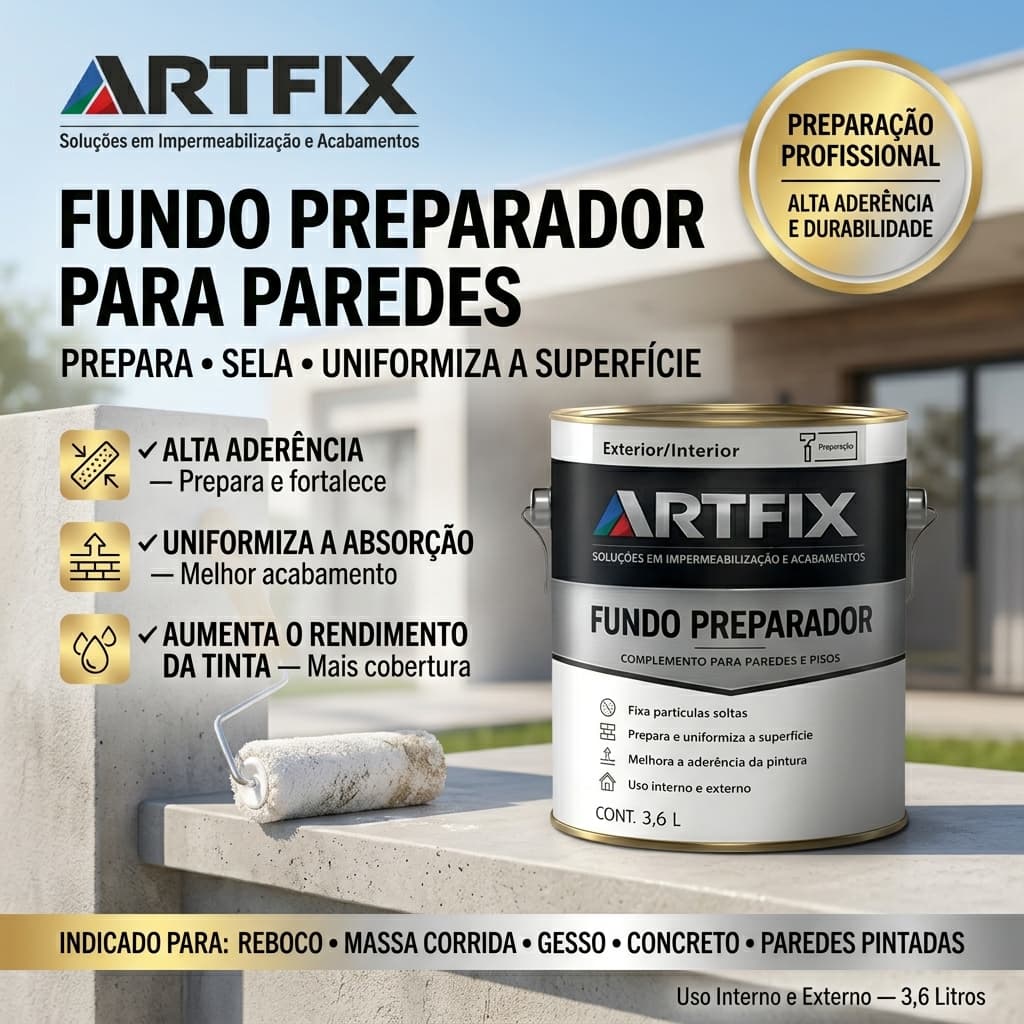 QUEIMA DE ESTOQUE - Fundo Preparador 3,6L para Paredes, Gesso, Concreto e Reboco - Uso Externo e Interno