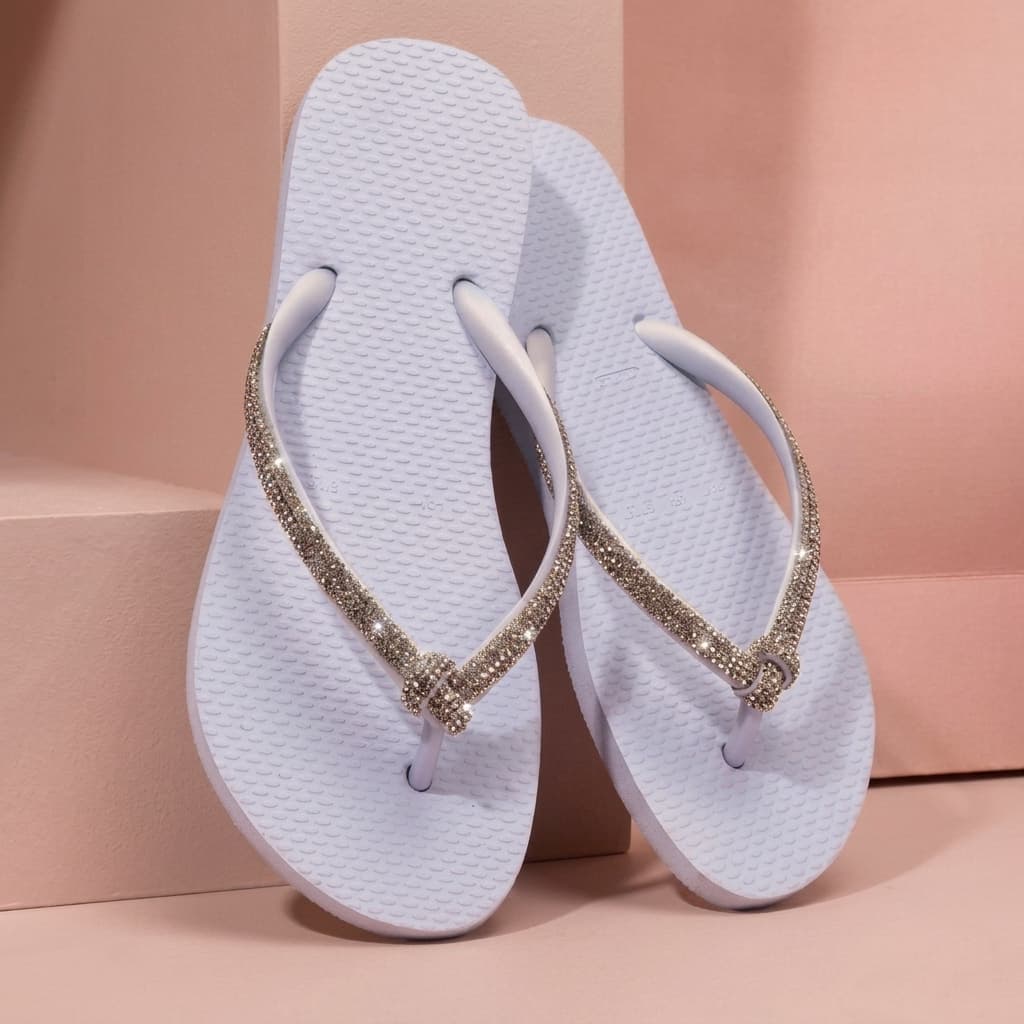 Chinelo Feminino Strass Nó Brilhante Napa Branco Elegante 36 ao 40 Macio