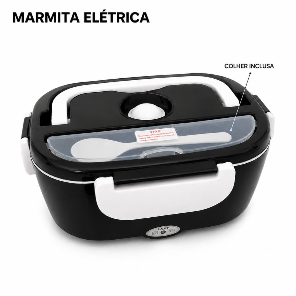 Marmita Elétrica Veicular Marmiteira Portátil Preta 12v ou 110v Para Carro 1,05L