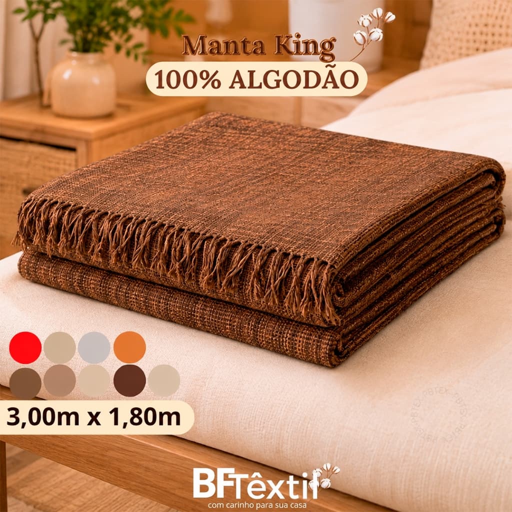 Manta Decorativa King Sofá 3,00m x 1,80m Várias Cores Gigante Várias Cores Algodão Capa