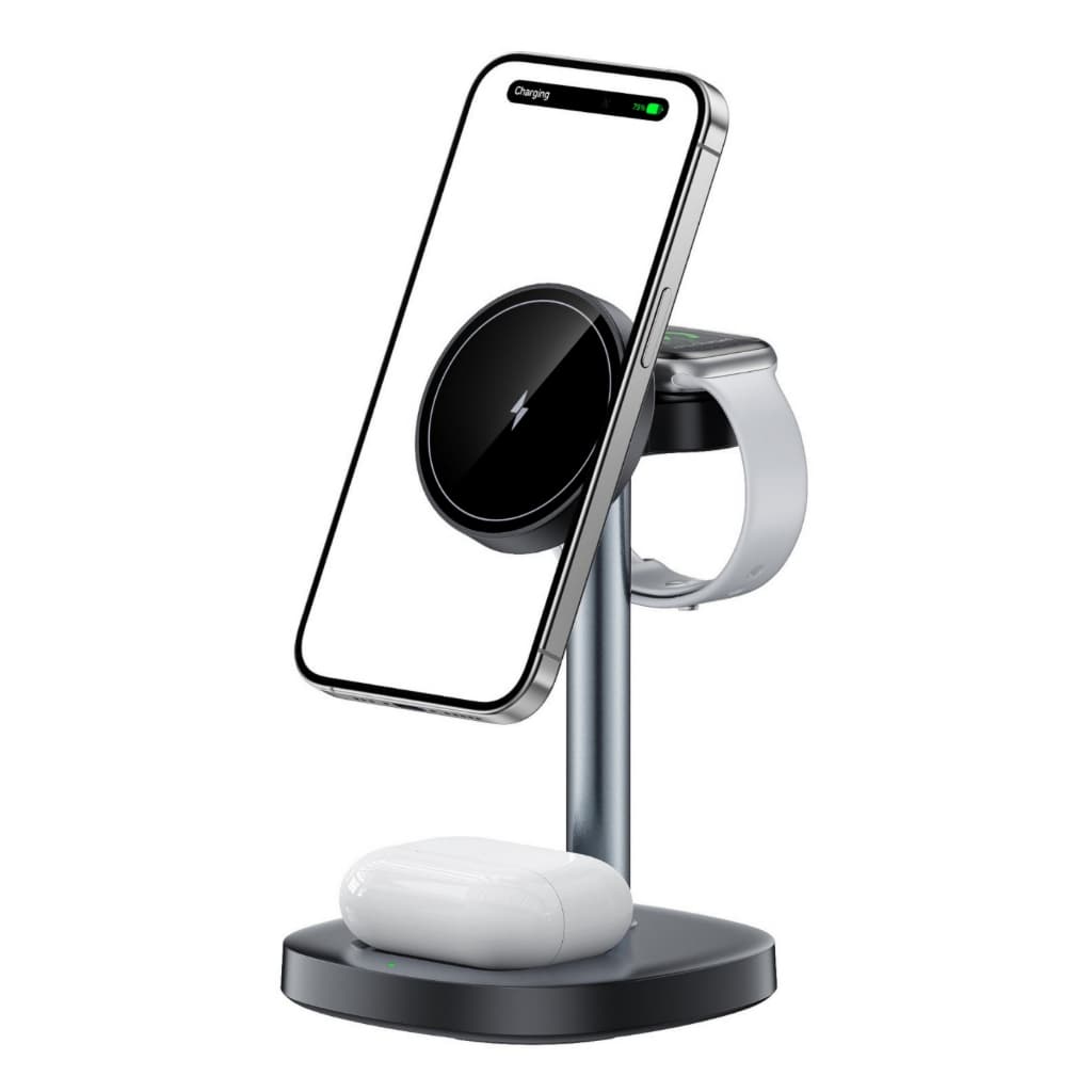 Carregador por Indução Magnético 3 em 1 15W Anatel para Celular Fone de Ouvido Smartwatch