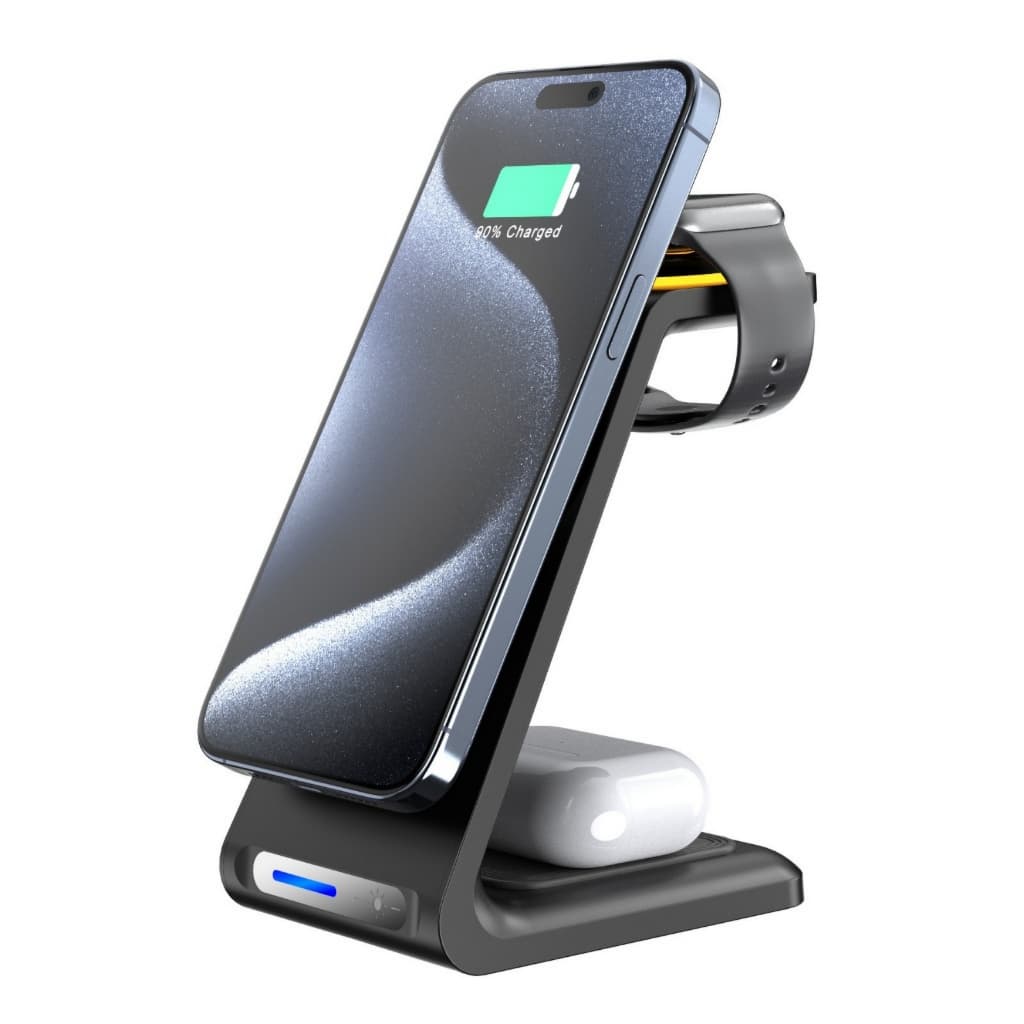 Carregador por Indução Magnético 3 em 1 15W Anatel para Celular Fone de Ouvido Smartwatch
