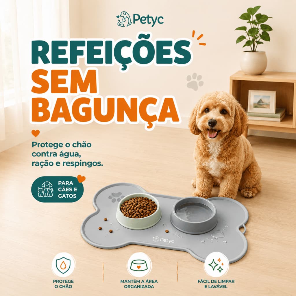 Jogo Americano Tapete Comedouro Bebedouro Petyc Antiderrapante Área Alimentação À Prova D'Água Cães Gatos Borda Elevada