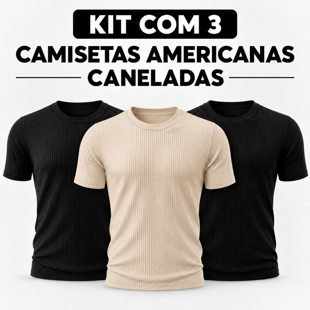 Kit 3 Camisetas Masculinas Caneladas Slim Fit Ribana Estilo Americana Justa ao Corpo