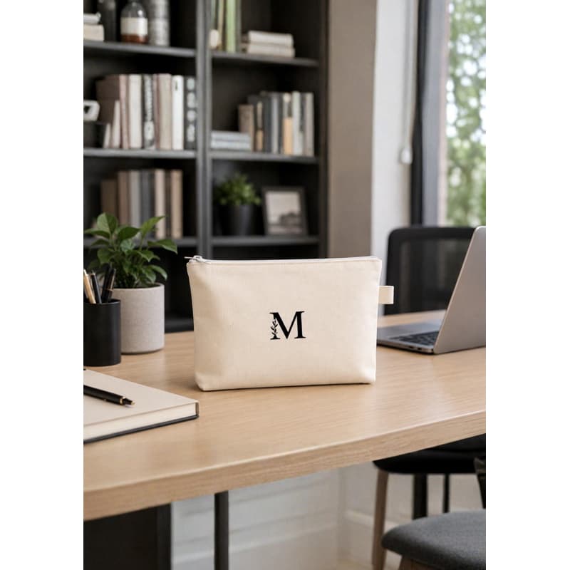 Necessaire Personalizada com Inicial em Algodão Cru m, Porta Maquiagem, Organizador de Viagem, Estojo, Porta Remédios