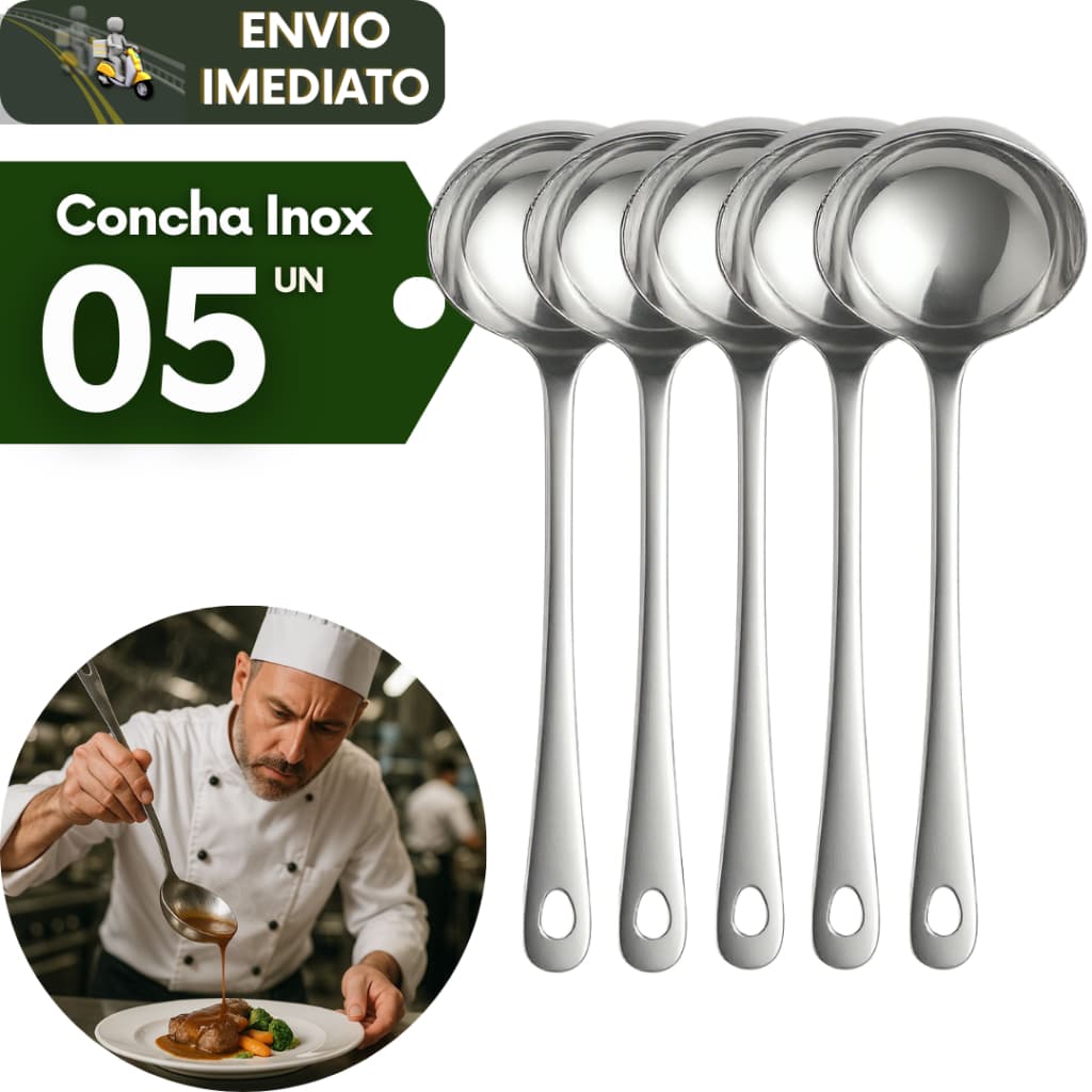 Kit 5 Conchas Para Servir Feijão Profissional Aço Inox Restaurante Hotel Buffet Lanchonete Cozinha