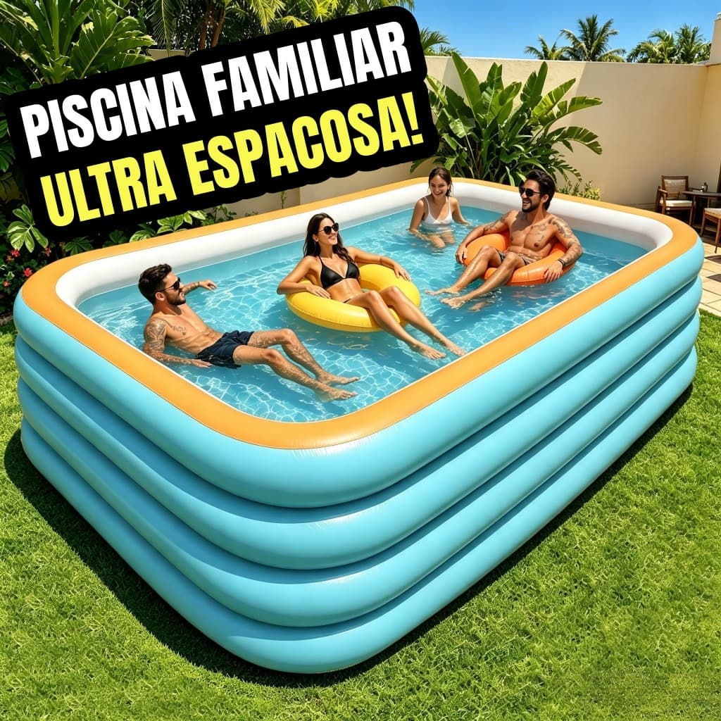 Grande capacidade! Piscina inflável azul de PVC, prática e dobrável, adequada para uso interno e externo.