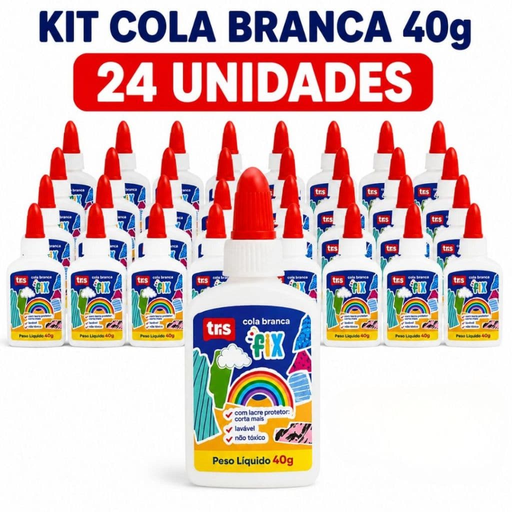 Kit 24/12/6 Cola Branca Escolar Tris Fix 40g Lavável Não Tóxica Artesanato Escola Atacado