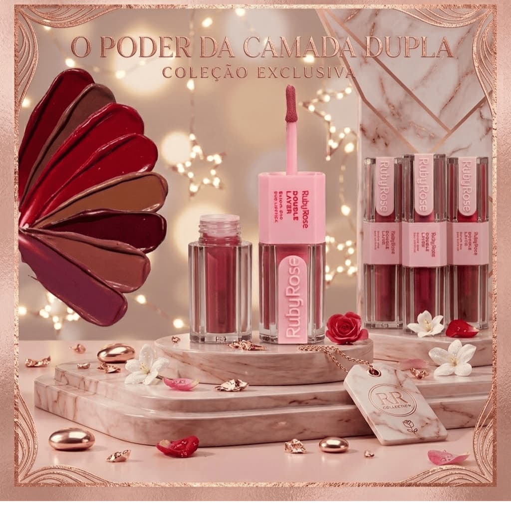 Batom Duo Matte e Gloss Longa Duração Double Layer Ruby Rose