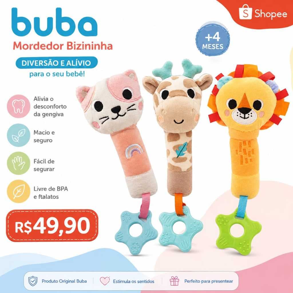 Mordedor Buba Com Buzina Estimula Os Sentidos Brinquedos de Bebês