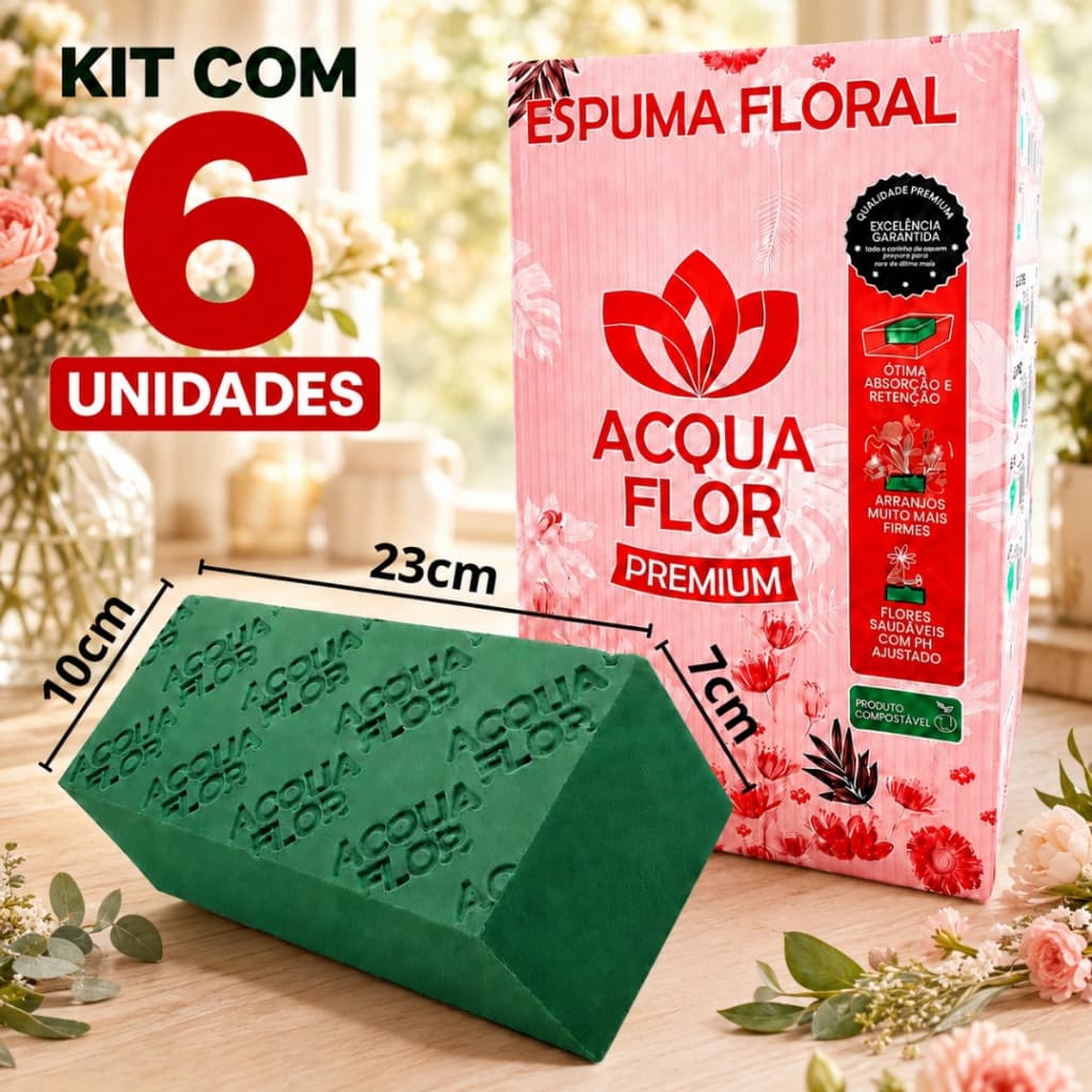 Esponja Floral Para Arranjo De Flores 6 Unidades Espuma Floral Tijolinho