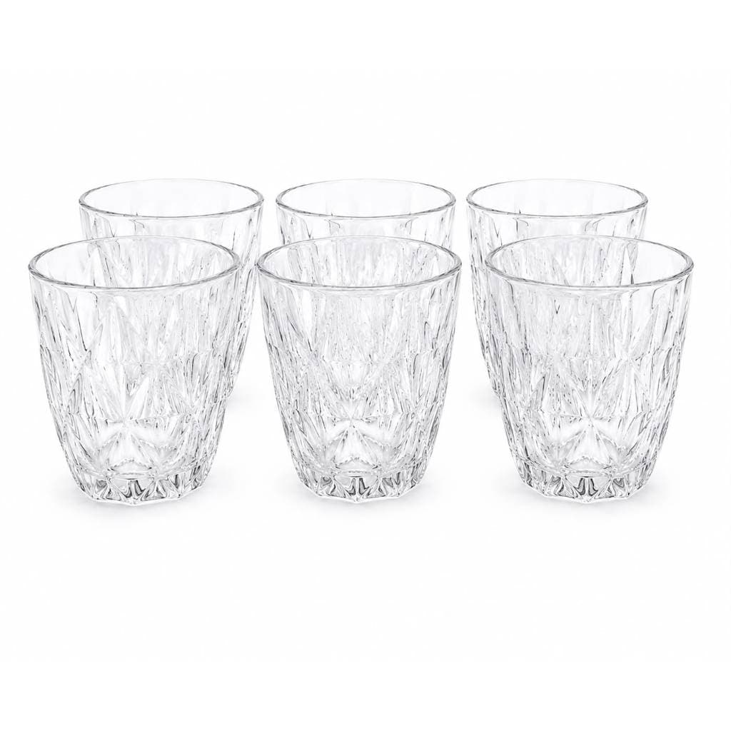 Jogo Copos Vidro 6 Peças Transparente Estilo Diamante Água Suco Bebidas Resistente