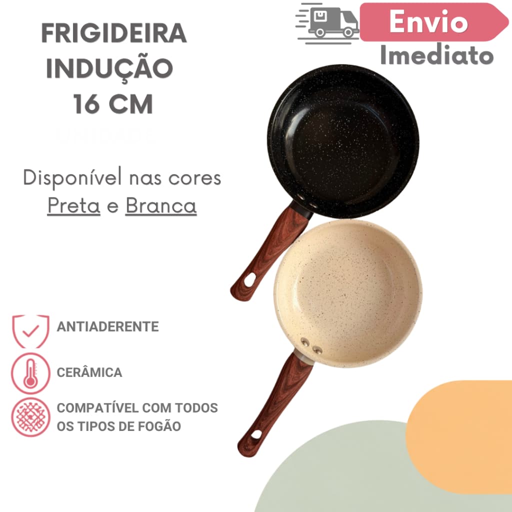 Frigideira Antiaderente 16cm Cabo Antitérmico Cerâmica Indução Fogão Gás Elétrico  1, 2, 3 ou 4 Un